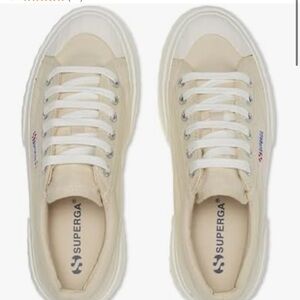 Superga Women's 2631 Stripe Platform Sneaker Beige Light Eggshell-Favorio
